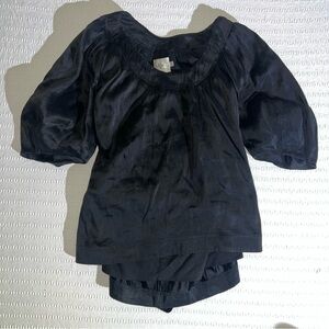 Aje Black Blouse Size 8 Small Puff Sleeve Tunic Designer Luxury Preppy Evening